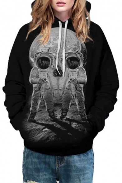 New Fashion Unisex Astronaut Skull Design Long Sleeve Hooded Sweatshirt