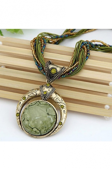 New Arrival Retro Bohemia Style Beads Chain Crystal Gem Grain Pendant Necklace