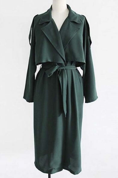 New Arrival Vintage Style Notched Lapel Long Sleeve Long Trench Coat