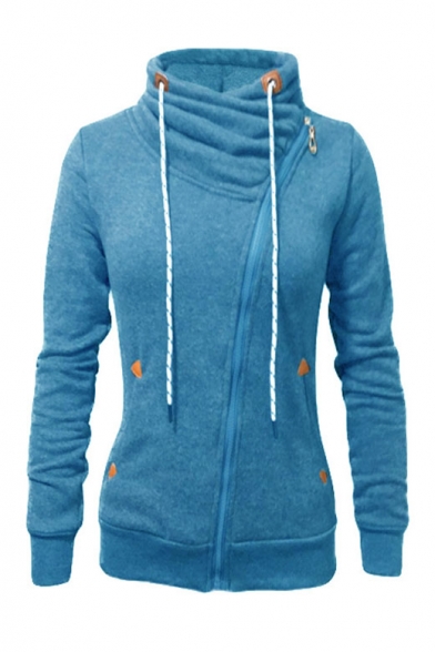 Trendy Stand Collar Oblique Zipper Long Sleeve Sweatshirt Coat ...