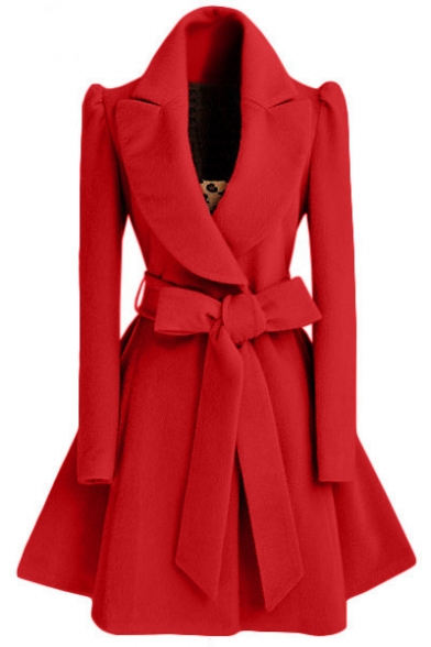 Winter New Fashion Notched Lapel Coat with Bow Tie Belt