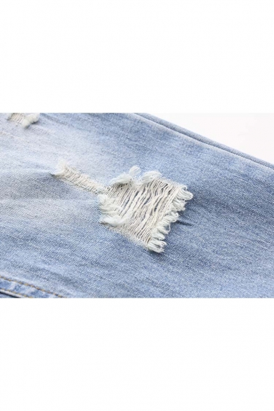 Stylish Letter Patchwork Ripped Cropped Harem Jeans