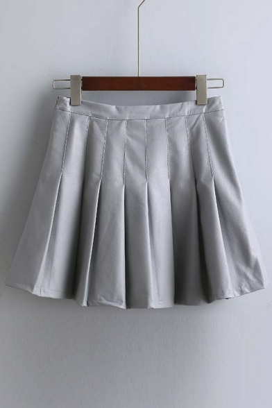 Autumn Spring New High Waist Pleated Pu Skirt