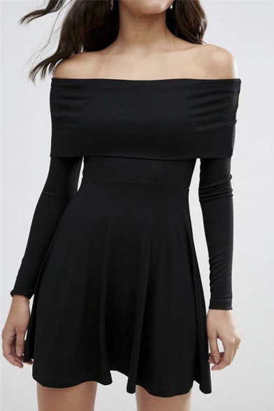 Sexy Off The Shoulder Long Sleeve Skater Dress