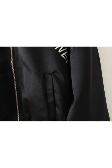 Fashion Stand-Up Collar Batwing Sleeve Zipper Front Bomber Jacket