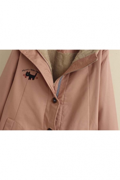 Hooded Zipper Single Breasted Long Sleeve Animal Print Coat