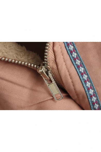 Hooded Zipper Single Breasted Long Sleeve Animal Print Coat