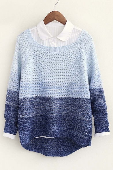 Stylish Color Block Long Sleeve Dip Hem Open Knitted Sweater