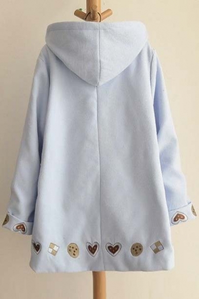 Trendy Hooded Single Breasted Embroidery Print Long Sleeve Coat