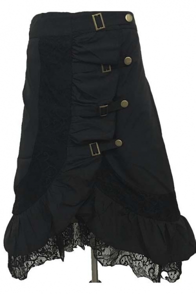 Black Lace Detail Asymmetrical Hem Gothic Punk Skirt