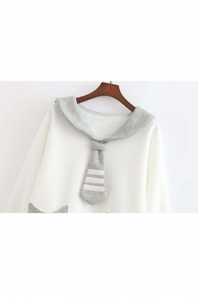 Fall Winter New Color Block Long Sleeve Sweatshirt White/Gray