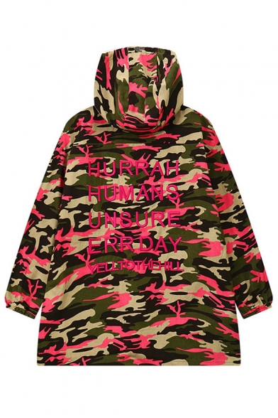 Fashion Letter Camouflage Print Long Sleeve Zip Up Coat