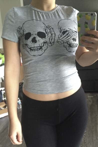 Hot Unisex Skull Print Short Sleeve T-shirt