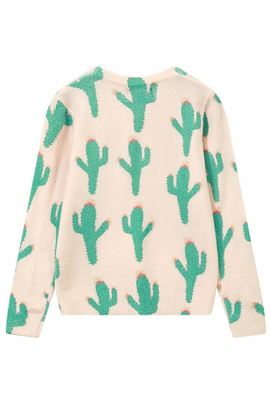 New Fashion Cactus Pattern Single Breasted Cardigan