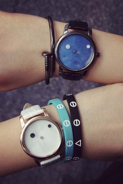 Unisex Fashion Concise Style Galaxy Dial Leather Band Watches