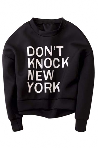 DON'T KNOCK NEW YORK Letter Round Neck Long Sleeve Pullover Sweatshirt