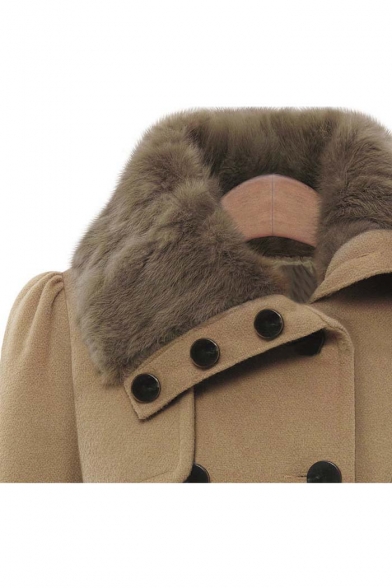 Frealome Fashion Style Women Long Sleeve Fur Collar Coat