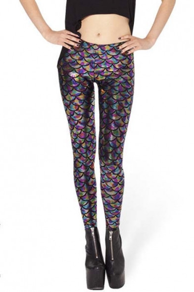 Blink Sexy Fish Scale Print Cropped Pencil Leggings - Beautifulhalo.com