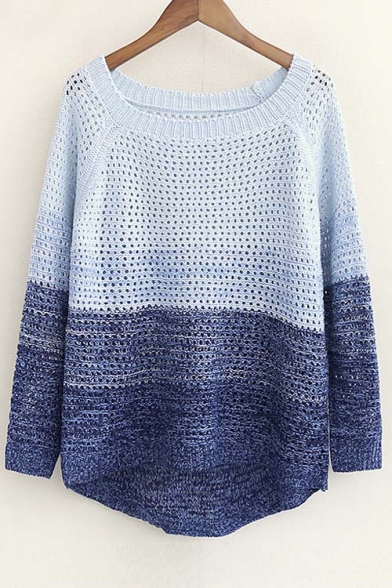 Stylish Color Block Long Sleeve Dip Hem Open Knitted Sweater