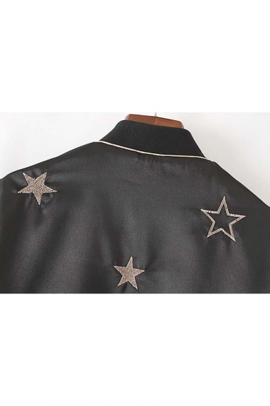Stand-Up Collar Elastic Cuffs Zipper Placket Embroidery Pattern Both Side Baseball Jacket