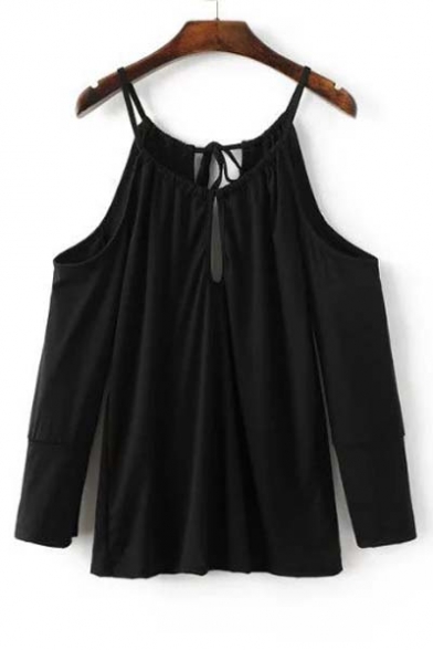 Sexy Halter Cold the Shoulder Cutout Tied Back Cami Tee