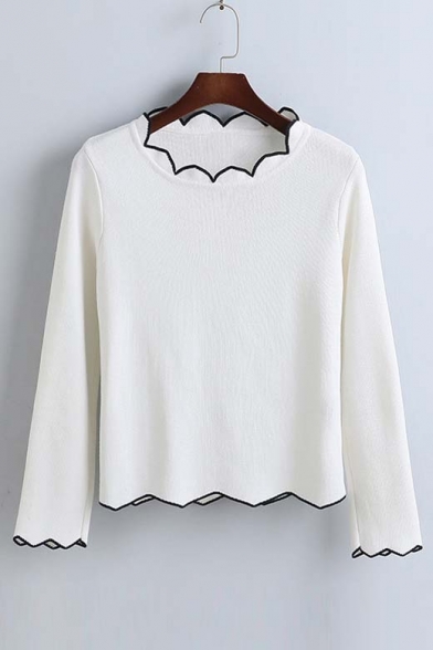 Fashion Contrast Gear Trim Round Neck Long Sleeve Sweater
