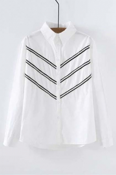 Trendy Lapel Single Breasted Striped Long Sleeve Shirt