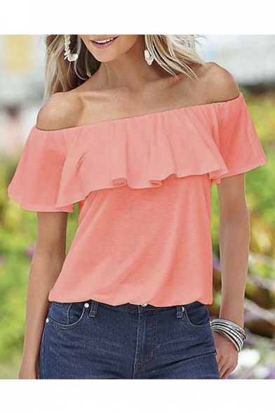 Fashion Sexy Off the Shoulder Flounce Blouse Top