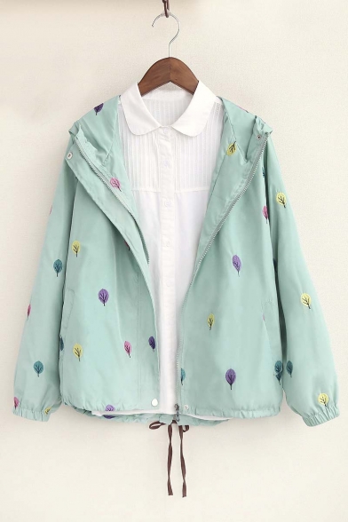 New Fashion Tree Embroidered Hooded Coat