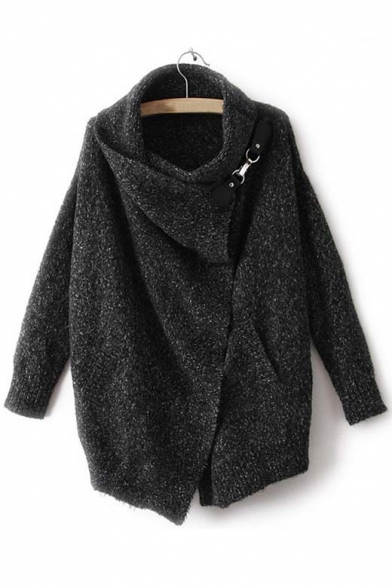 Trendy Asymmetrical Cape Sweater with Long Sleeve