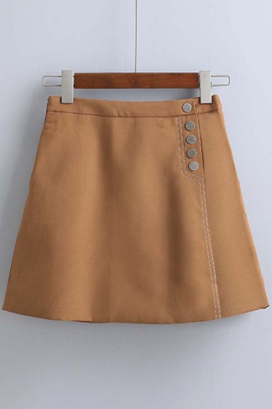 New Arrival Fashion Button Decoration Zipper Detail A-line Skirt