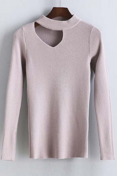 Fashion Slim Round Neck Cutout Long Sleeve Sweater