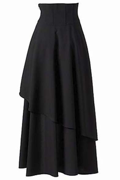 Stylish Lace Up Waist Black Asymmetric Skirt