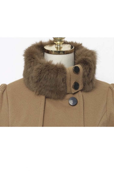 Frealome Fashion Style Women Long Sleeve Fur Collar Coat