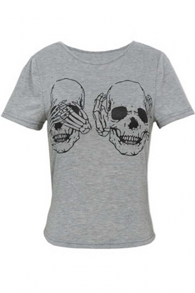 Hot Unisex Skull Print Short Sleeve T-shirt