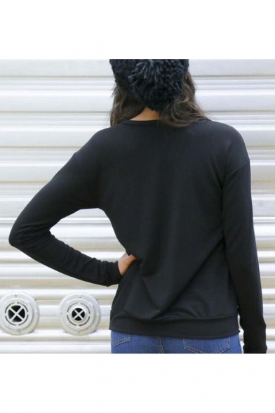 New Fashion Skeleton Print Long Sleeve Round Neck Sweatshirt Black/White