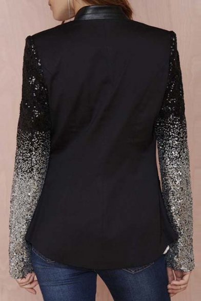 Women's Fashion Sequin Detail Long Sleeve Single Button Blazer