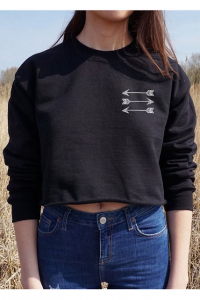 Fashion Arrow Print Long Sleeve Cropped Sweatshirt