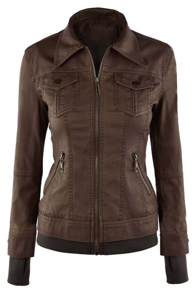 Womens Hooded Faux leather Jacket