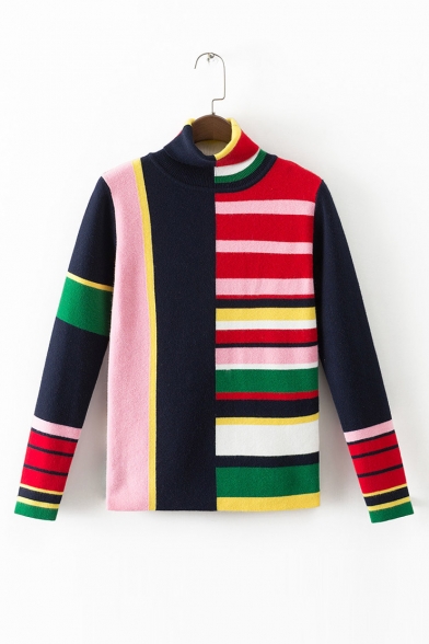 Colorful Stripe Color Block Pullover Sweater
