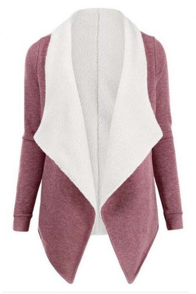 Women's Notched Lapel Color Block Long Sleeve Open-Front Coat