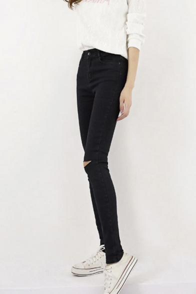 High Waist Stretchy Skinny Jeans in Black White