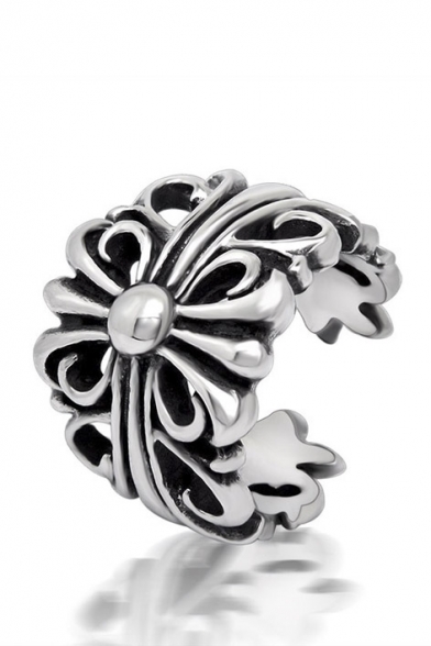 Retro Layered Floral Embellished Open Front Ring for Unisex