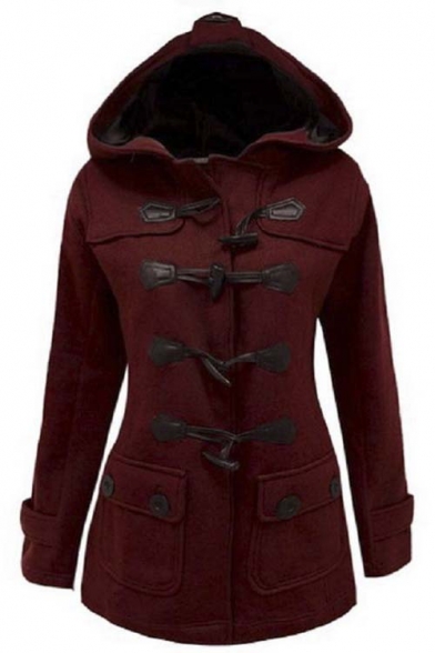 Women's Plus Size Long Sleeve Double Breasted Pea Coat Hoodie ...