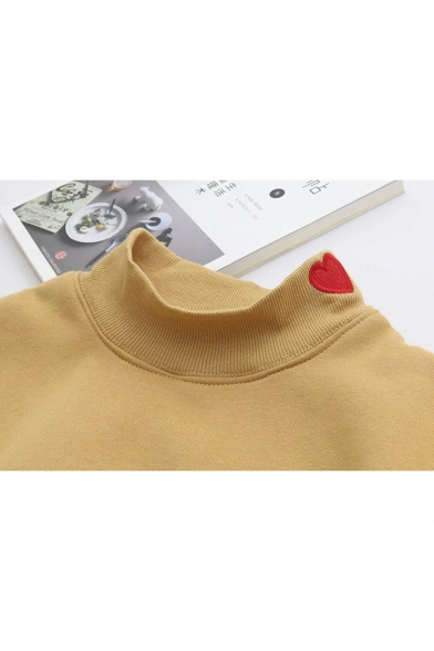 Preppy Style Embroidery Letter Dropped Long Sleeve Heart Embroidery Round Neck Pullover Sweatshirt