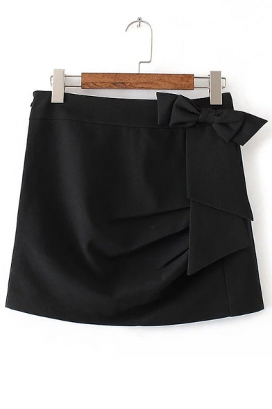 Fall New Design Bow Side Pleated Skinny Mini Skirt
