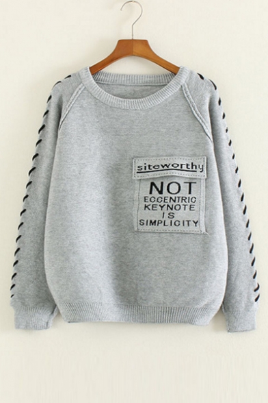 Stylish Letter Big Pocket Long Sleeve Pullover Sweater