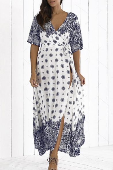 short sleeve boho maxi dress