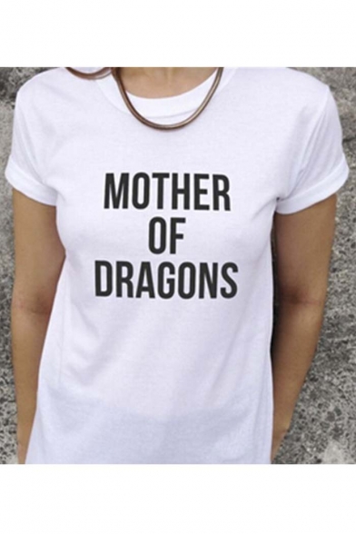 MOTHER OF DRAGONS Letter Print Tee with Round Neck Short Sleeve
