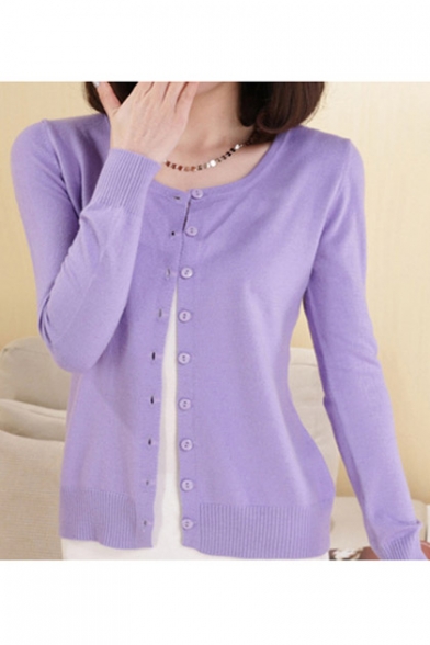 Women Button Down Long Sleeve Basic Soft Knit Cardigan Sweater